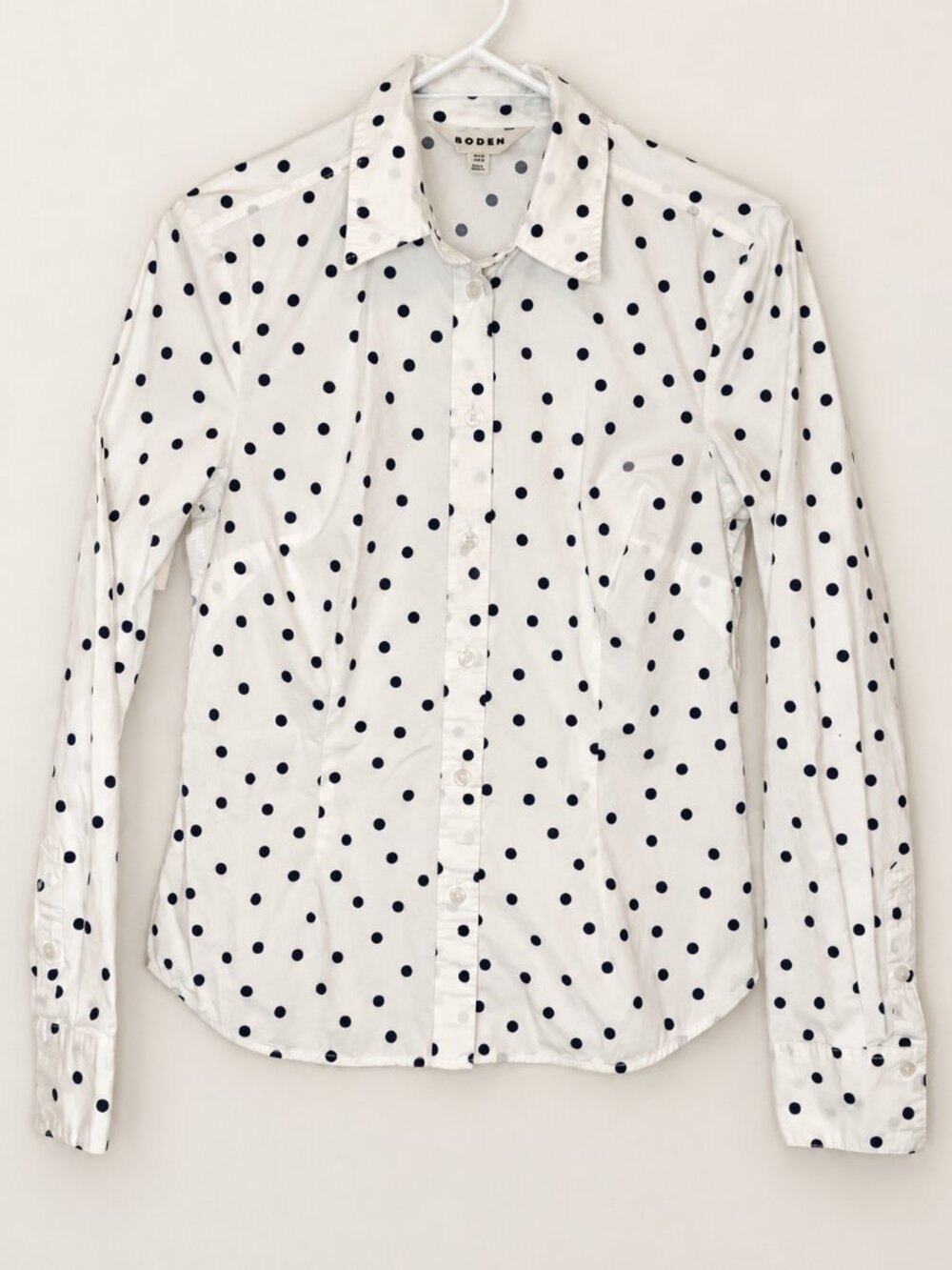 Boden Saskia Stretch Cotton Shirt 6R Ivory Black Polka Dot Button Down - Picture 4 of 5